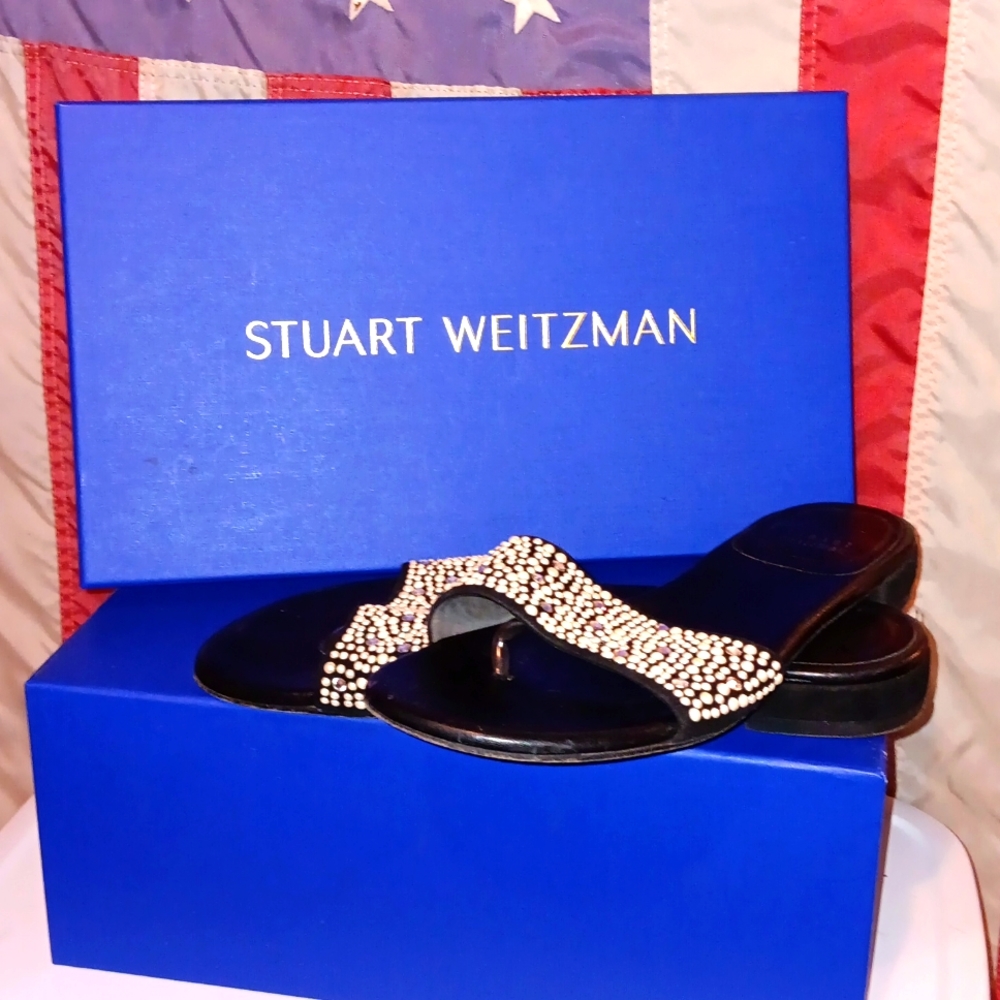 Stuart Weitzman Black Leather Sandals
